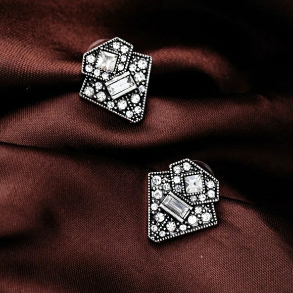 Chevron Art Deco Vintage Stud Statement Earrrings - Picture 4 of 7